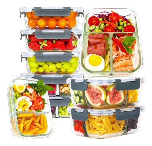 Bayco 9 Pack Glass Meal Prep Conteners 3 Y 2 Y 1 Compartimen