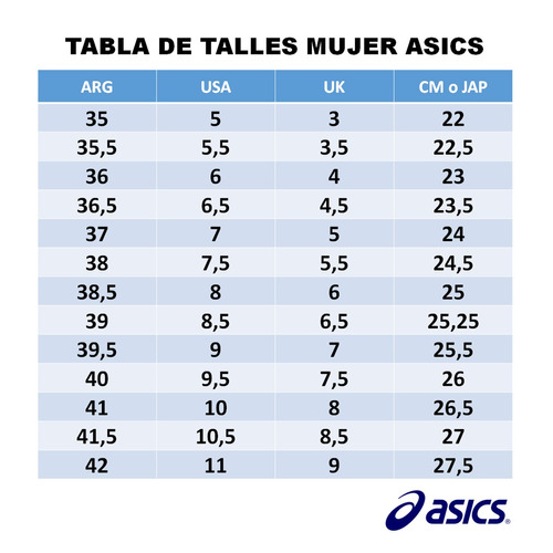 tallas zapatillas asics