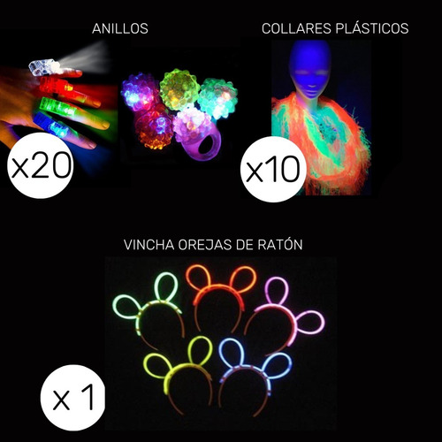 Imagen 5 de 10 de Combo Cotillon Luminoso Led Neon 50 Personas Casamiento