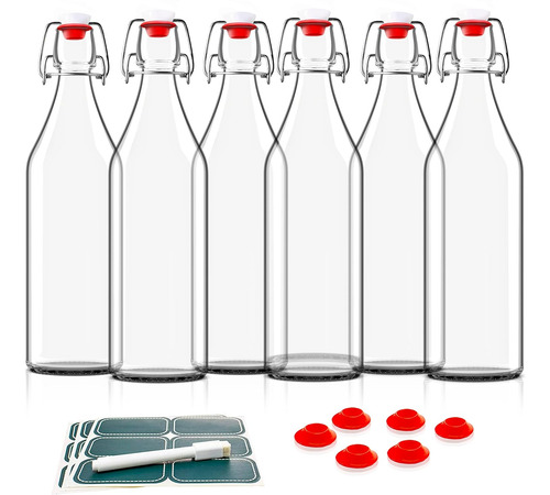 Otis Classic Swing Top Glass Bottles - Juego De 6, 16 Oz Con