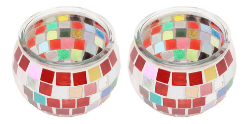 Candelabro De Vidrio En Mosaico, 2 Piezas, Velas De Té Román