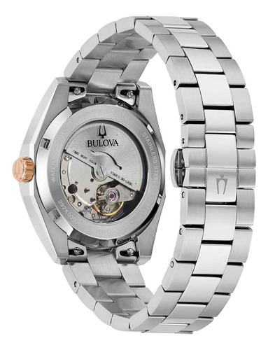 Relógio Bulova Surveyor Automatico 98b422 E Correia Prateado Bisel Prateado Fundo Bordô