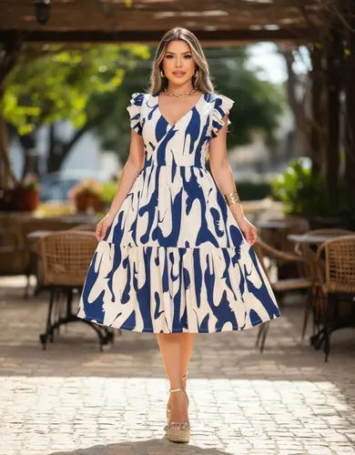 Vestido Feminino Midi Elegante Floral Moda Evangélica