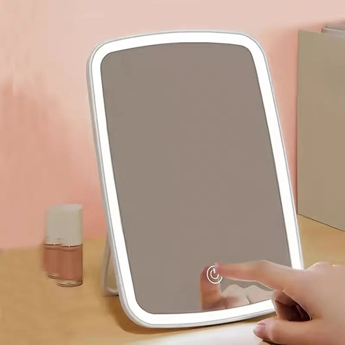 Espejo Led Touch Make Up Recargable Usb 3 Luces Marco Blanco