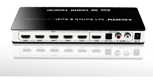Imagem 3 de 4 de Chave Seletora Hub Switcher Hdmi 5x1 Portas + Extrator Audio