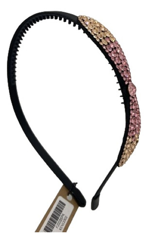 Diadema Coreana Moño Alargado Lateral Brillos Rosa Premium