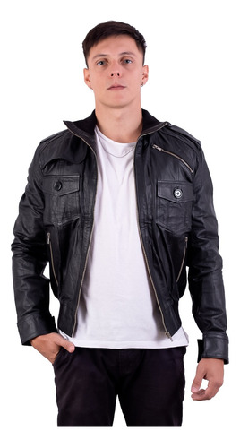 Campera De Cuero Vacuno 100% De Hombre Aviadora - Maxi