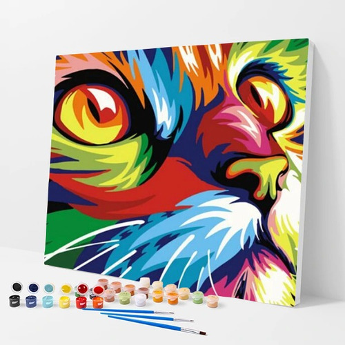 Pintura Numerada Gato Colorido