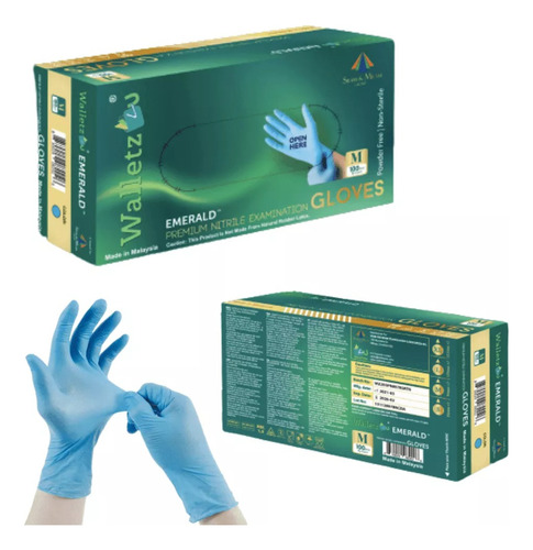 Guantes descartables antideslizantes Walletz Emerald 1000 color azul talle G de látex en pack de 10 x 100 unidades