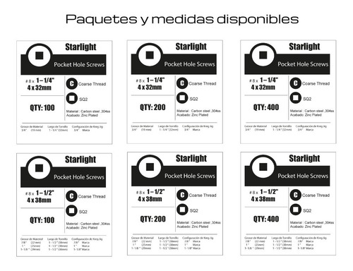 Tornillos Kreg 8# 1 ¼ O 1 ½ X 100 Unidades