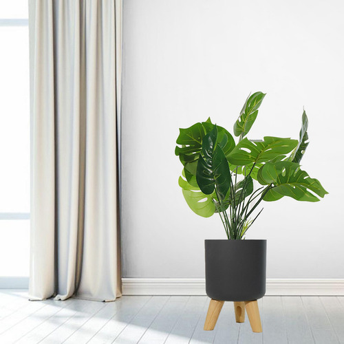 Maceta De Plástico Con Pies De Madera Plantador De Gris L