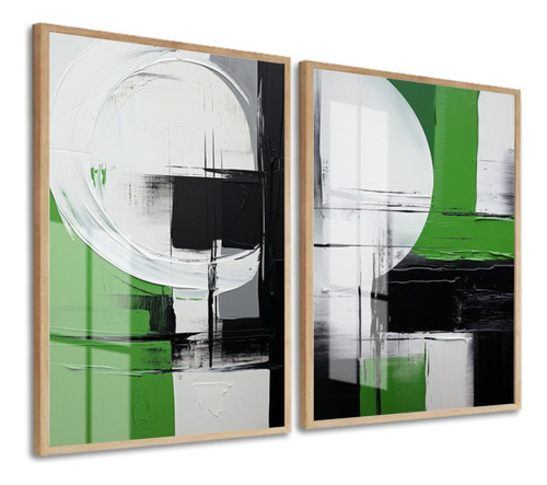 Kit 2 Quadros Decorativos Abstrato Moderno Verde Preto Vidro