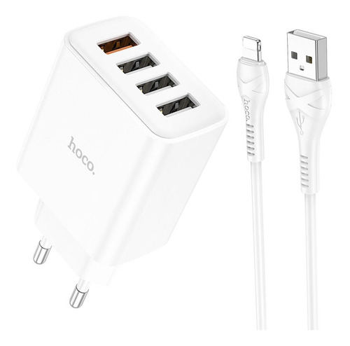 Cargador Hoco C102a 18w Qc3.0 4 Puertos + Cable Lightning 