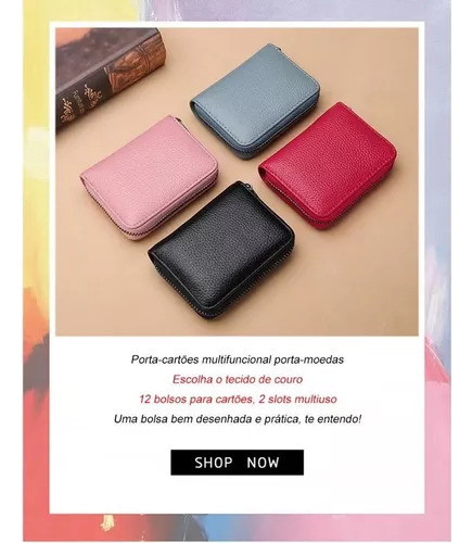 Tarjetero Portátil Con Cremallera Rfid Gran Capacidad