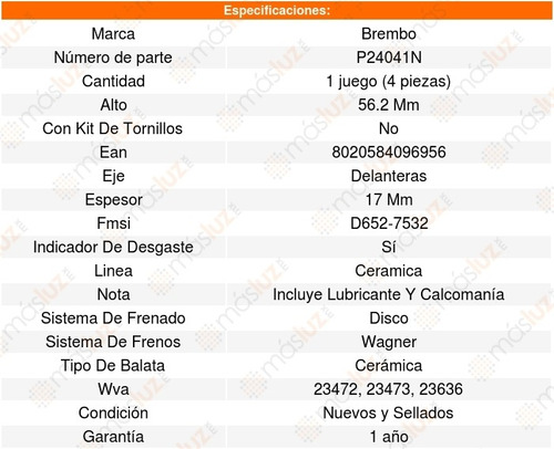 Set-4 Balatas Ceramica Delanteras Mazda B4000 4.0l V6 95/02