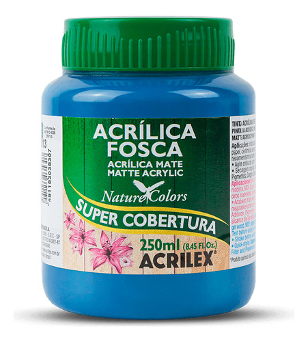 Tinta Acrílica Fosca Artesanato Acrilex 250ml Ótima Cobertur Cor Azul