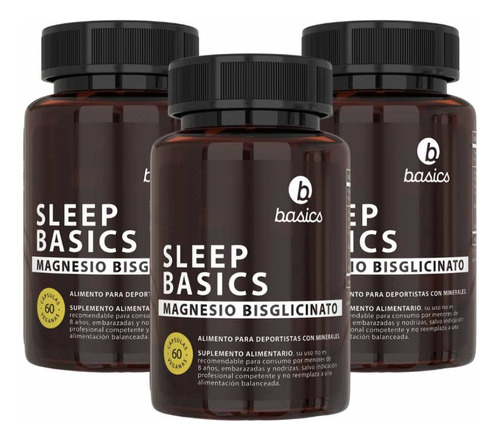 Sleep basics magnesio bisglicinato BASICS NUTRITION Suplemento en cápsulas magnesio pack x 3 meses 3 unidades