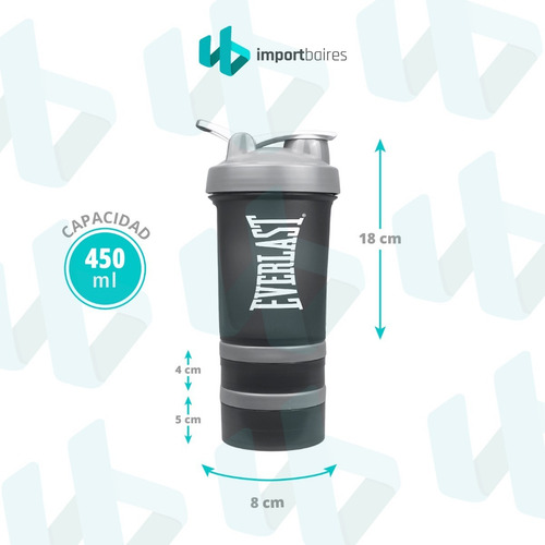 Imagen 4 de 10 de Vasos Shaker Everlast Doble Compartimiento Proteinas Batidos