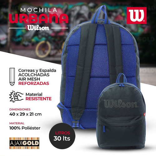 Imagen 3 de 10 de Mochila Wilson Porta Notebook Urbana Deportes Gym Reforzada