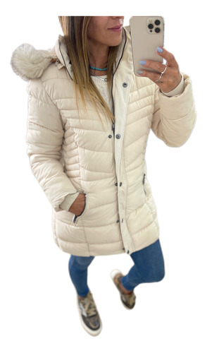 Campera Parka Larga Entallada Con Piel The Big Shop