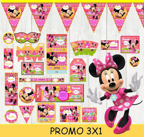 Kit Imprimible 3x1  Minnie Rosa La Casa De Mickey Candy Bar