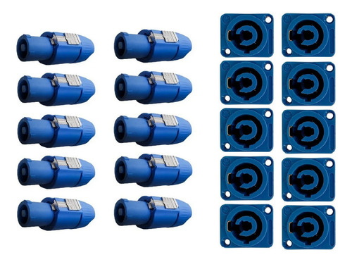 10x Plug Conector Macho Powercon Azul + 10 Conector Fêmea