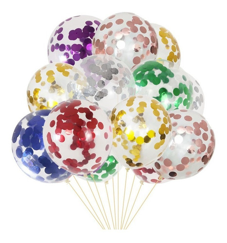 Globos Latex 14 Pulgadas Transparentes Confeti  X5 Unidades