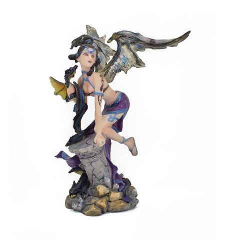 Imagen 1 de 1 de Mini Hada De Resina Con Dragon Y Alas