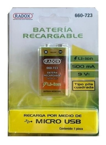 Batería 9v Recargable Usb 500mah Li-ion