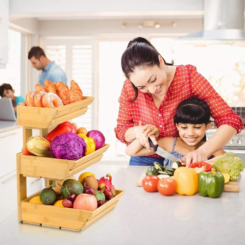 Cesta De Frutas De Bambú Para Cocina, Cesta De Frutas De 3 N