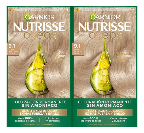 Pack De 2 Tintes Permanente Garnier Nutrisse Oleos Rubio Cenizo 9.1