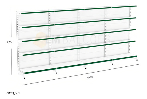 Gondola Parede Alt 170 4 Metros 1 Inicial +3 Continuação Kit