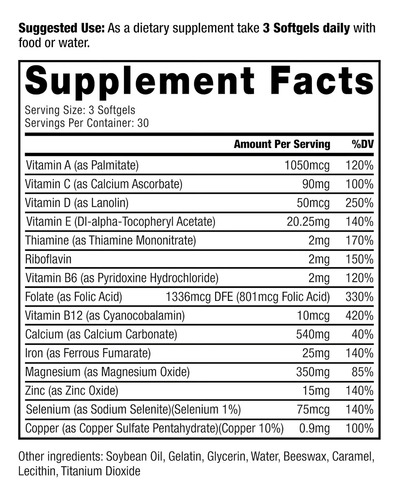 Proucro 3-in-1 Multivitammin + Calcium + Vitamin D 90 Softgels