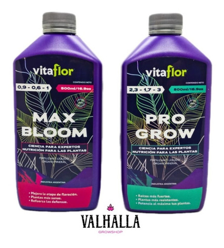 Fertilizante Cultivo Vitaflor Pro Grow + Max Bloom 500 Ml