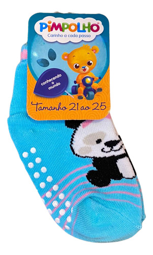 Imagem 2 de 2 de Meia Infantil Antiderrapante Azul Panda Pimpolho 7456