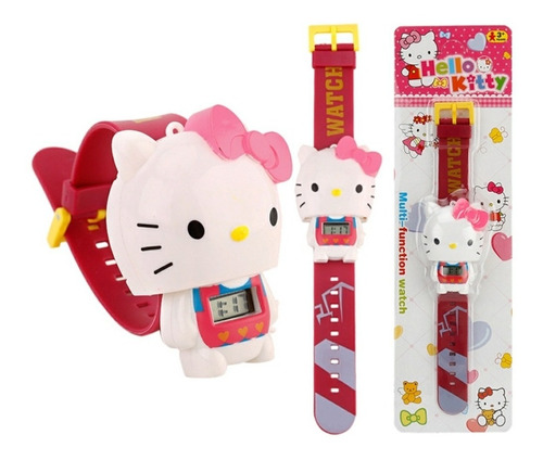 Relógio Colar Criança Hello Kitty 3d Digital Retrátil Menina