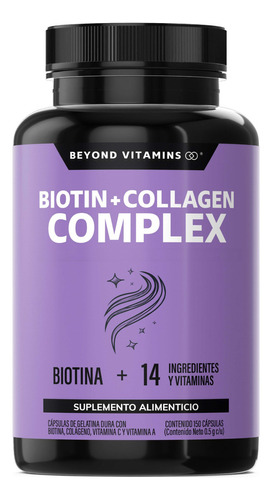 Biotina + Colágeno | 15 Ingredientes Cabello Piel Uñas | Sin Saborizante | Suplemento Alimenticio | 150 Cápsulas