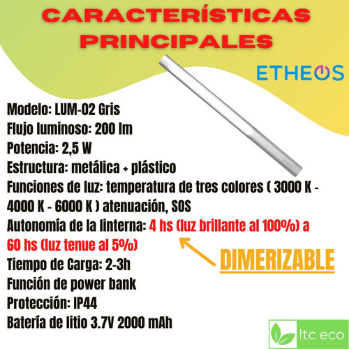 Imagen 2 de 9 de Linterna Led Multiuso Recargable Usb 2,5w Touch 60hs De Luz