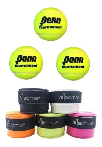 Kit Pelota De Tenis X3 Penn + 2 Cubre Grip Padel All Courts