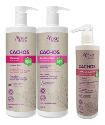 Kit Apse Cachos Shampoo E Condicionador 1l + Gelatina 500ml