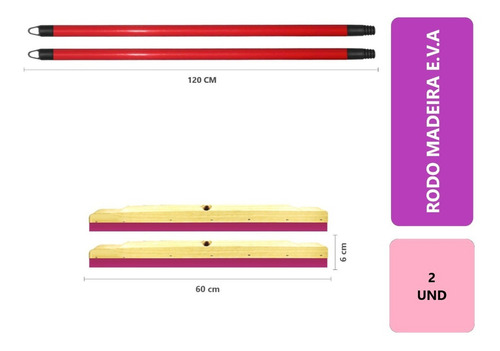 Kit 2 Rodos De Madeira Duplo E.v.a 60 Cm # Com Cabo Cor Color