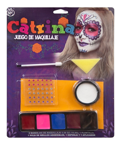 Kit De Maquillaje Catrina Morada Disfraz Halloween Fiesta