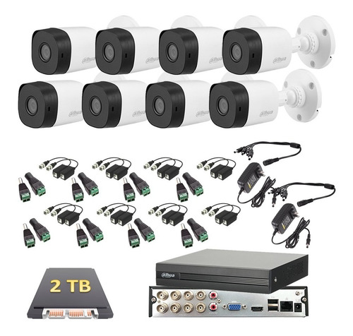 Imagen 1 de 6 de Kit Video Vigilancia 8 Cámaras 1080p Dahua Cctv 2 Tb Baluns