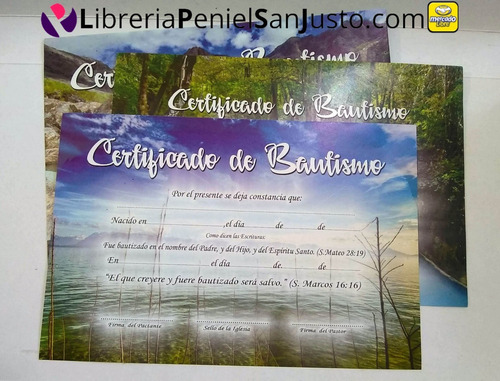 Imagen 8 de 9 de Certificados De Bautismo - Pack X 20 Unidades