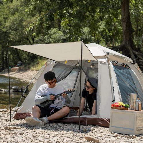 Colorworld Tienda Casa Campaña Grandes Para Acampar 4-6 Persona 245x245cm Beige Rápido Montaje, Impermeable Y Portátil, Perfecto Para Acampar O Hacer Senderismo