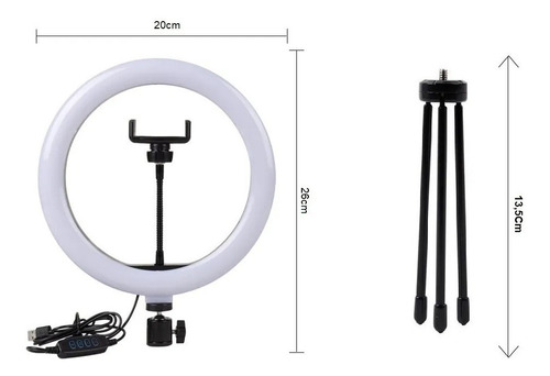 Imagem 2 de 2 de Ring Light 8 Polegadas Iluminador Led C/ Tripé