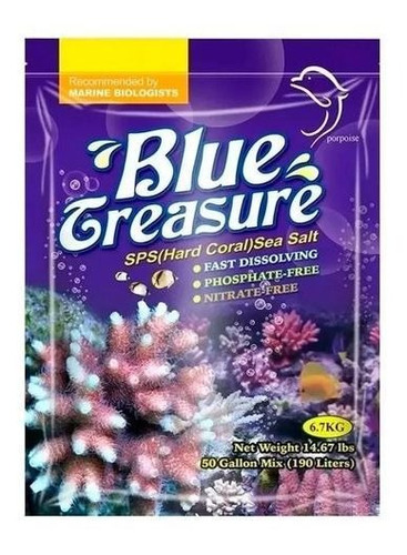 Sal Blue Treasure Sps 6,7kg Corais Duros Marinho Reef Corais