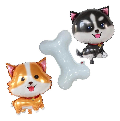 Kit C/ 6 Balão Metalizado Cachorros E Osso Festa Pets Dog