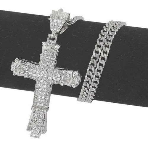 Collar Dije Cruz Zirconias Oro 18k Cadena Jesus Crucifijo 
