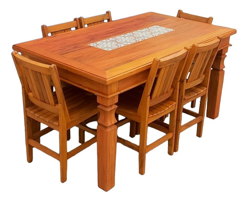 Mesa De Jantar Com 6 Cadeiras Cor Escura Com Ladrilhos